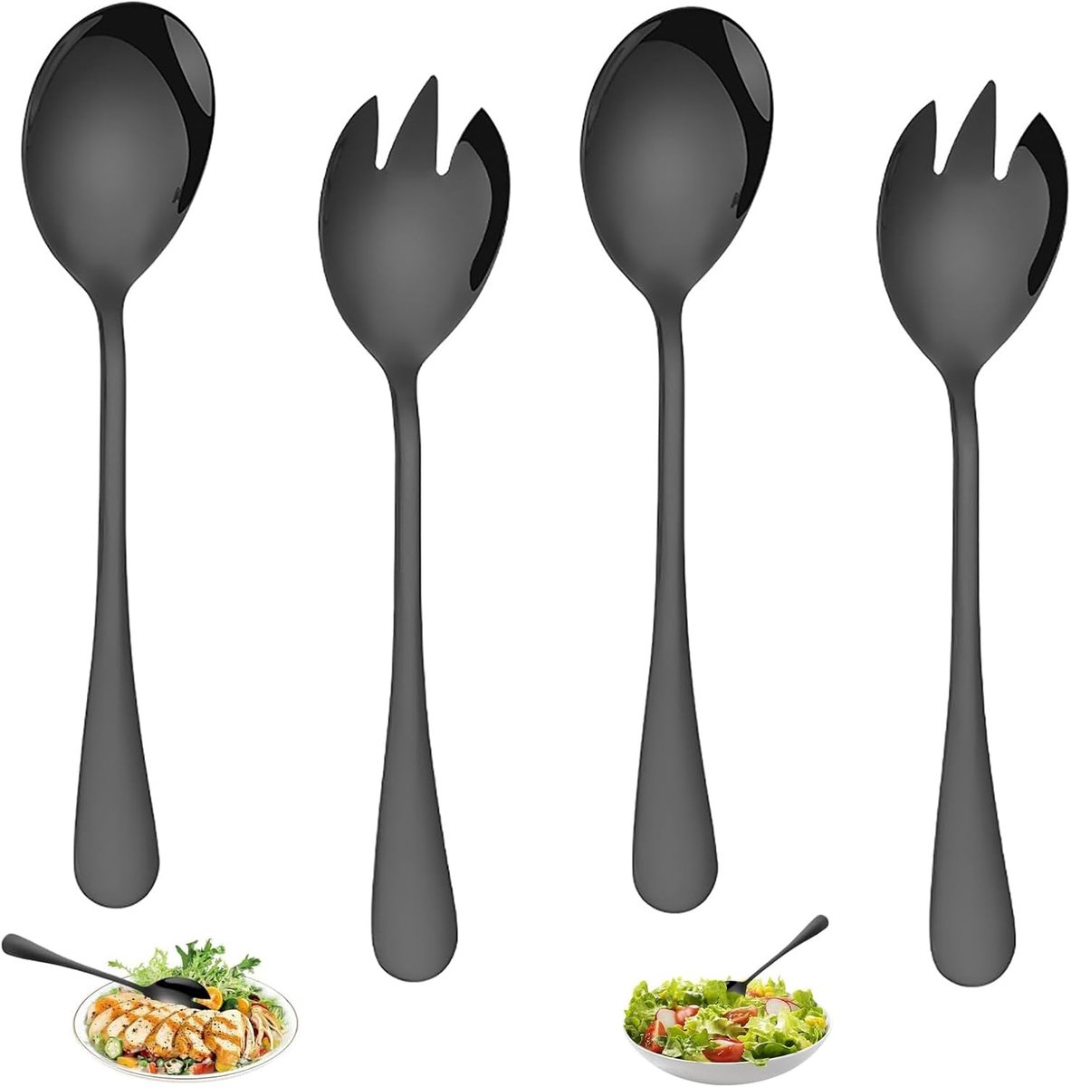 Saladeservers set van 4, saladelepel en vorkset, saladelepel vork serveren saladebestek voor thuis picknick feest restaurant zwart