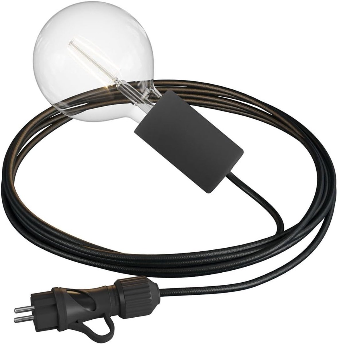 Eiva Elegant, draagbare buitenlamp, 5 m textielkabel, IP65 waterdichte fitting en stekker - met lamp, zwart