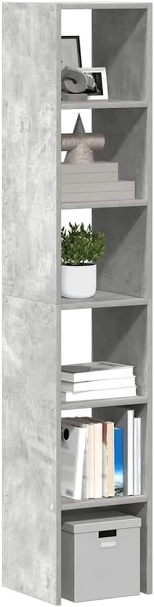 Boekenkast, set van 2, stapelbaar, betongrijs, 30 x 30 x 80 cm, houtmateriaal, veelzijdig staand rek voor woonkamer, kantoor en slaapkamer