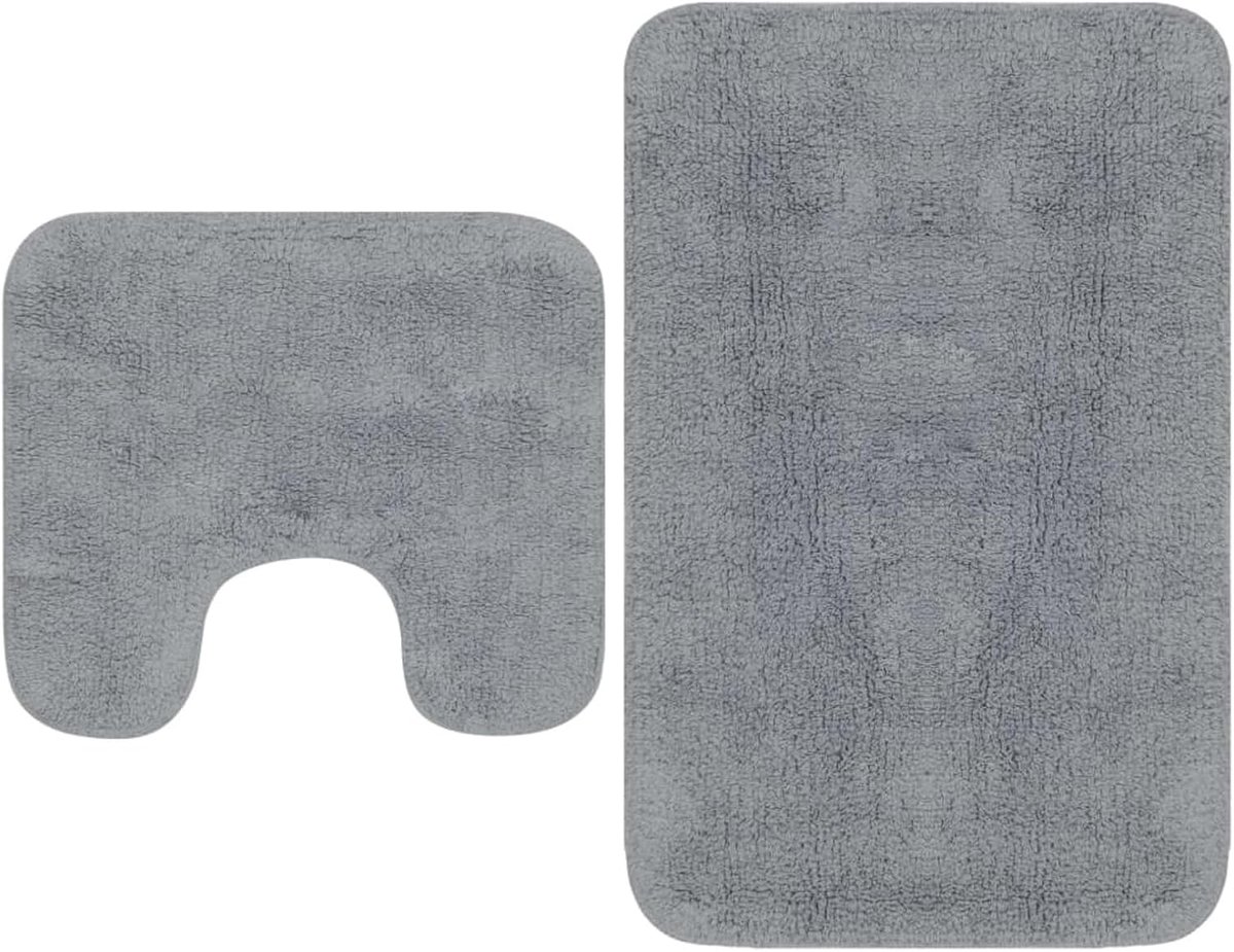 2-delige badmatset, badkamermat en wc-mat van katoen, antislip badmat, toiletmat, badkamertapijt, wasbaar, stof, grijs