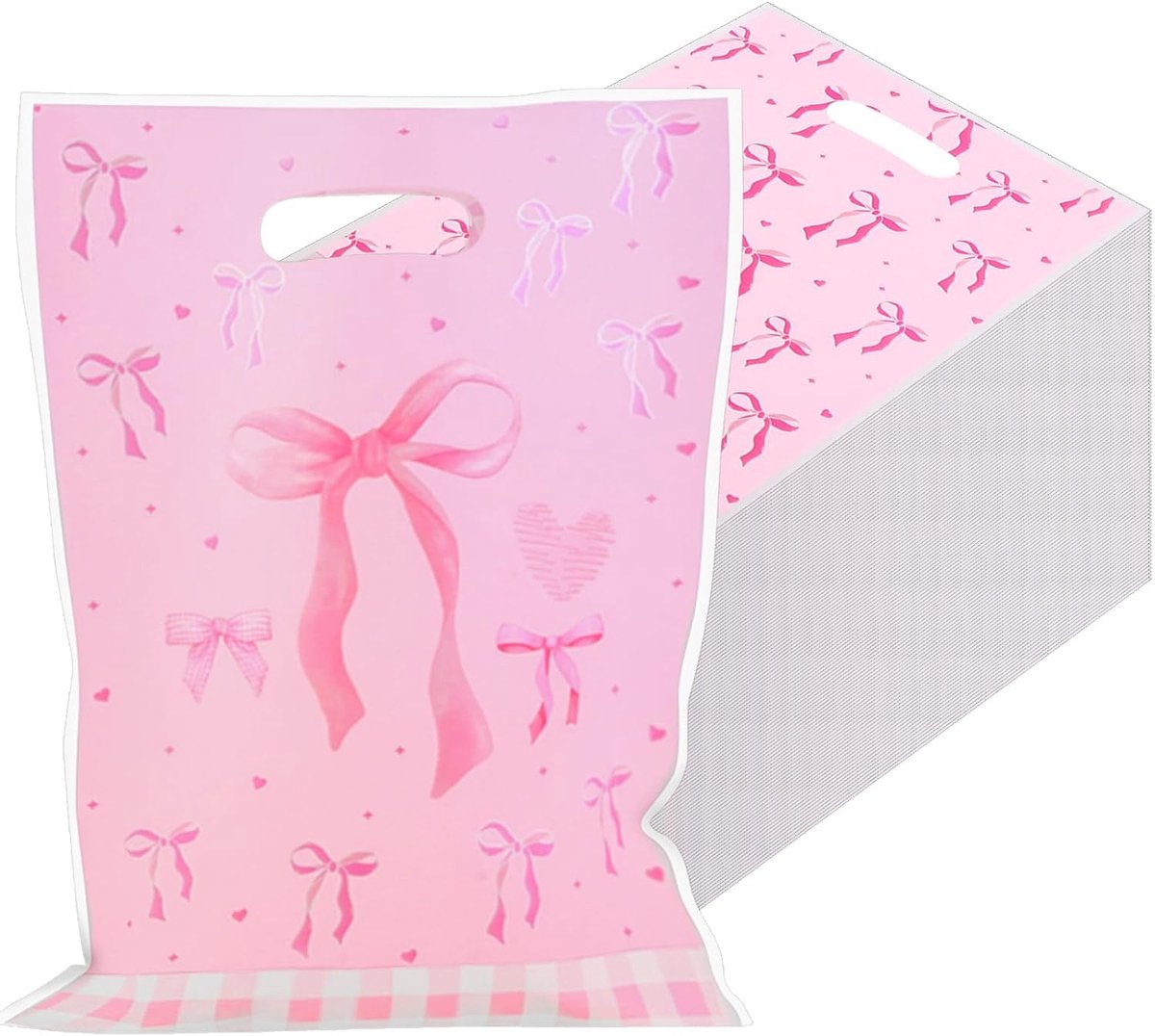 Dailygoods- Cadeauzakjes 100 Stuks - Roze Goodiebag - Snoepzakjes - Feestzakjes - Meisjesachtig Design - Duurzaam Plastic - Goodiebags