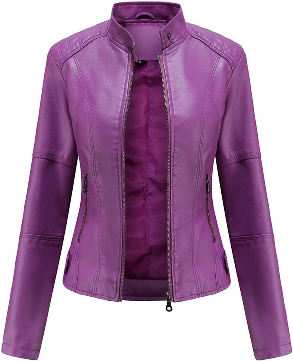 Damesjas van PU-leer, bomberjack, motorjas, dames, kunstleer, biker, met ritssluiting, warm, casual.