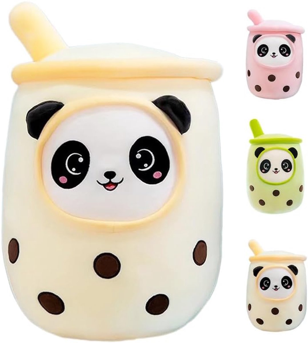 Boba knuffel, Bubbel Thee zacht pluche kussen speelgoed Zacht knuffelkussen geschenk voor kinderen meisjes jongens(35cm,Panda-Geel)