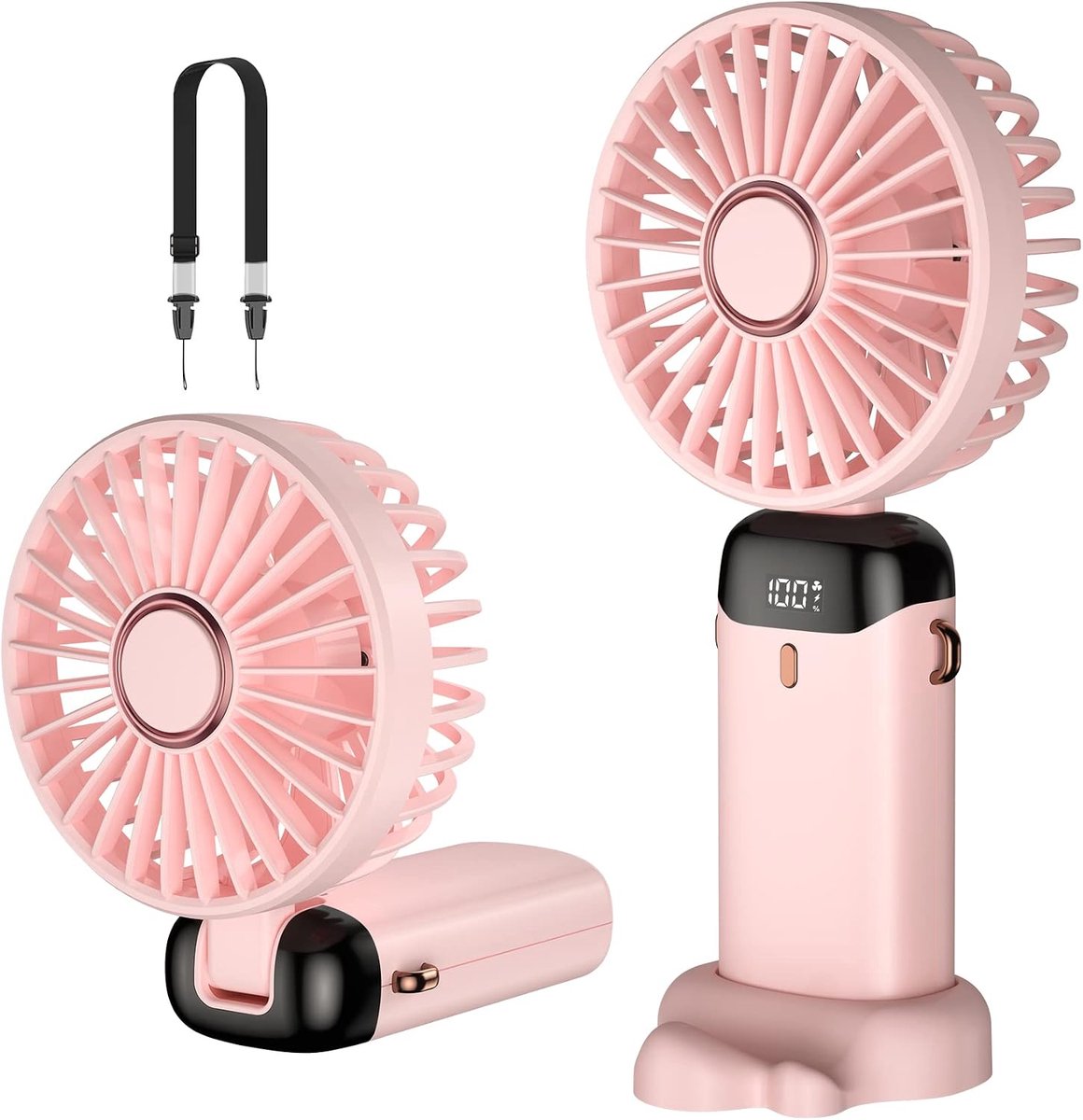 draagbare mini-ventilator, oplaadbaar, kleine zakventilator met 5 snelheden, geïntegreerde 4200 mAh-accu, opvouwbare USB-ventilator voor kantoor, outdoor