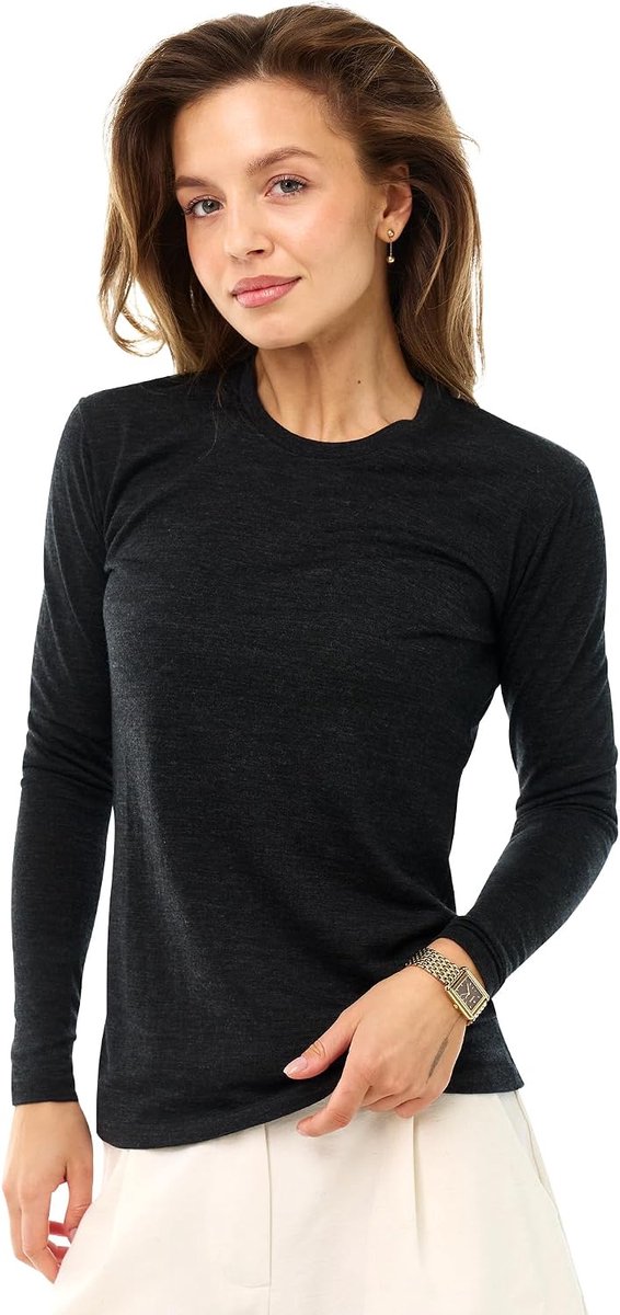 Basislaag dames - 100% merinowol shirt dames thermisch ondergoed lange mouwen T-shirt