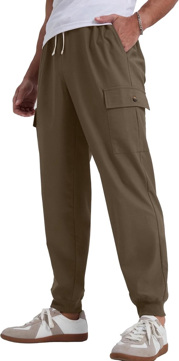Cargobroek voor heren, sport, joggingbroek met 5 zakken, elastische tailleband, trekkoord, voor workout, fitness, werkbroek