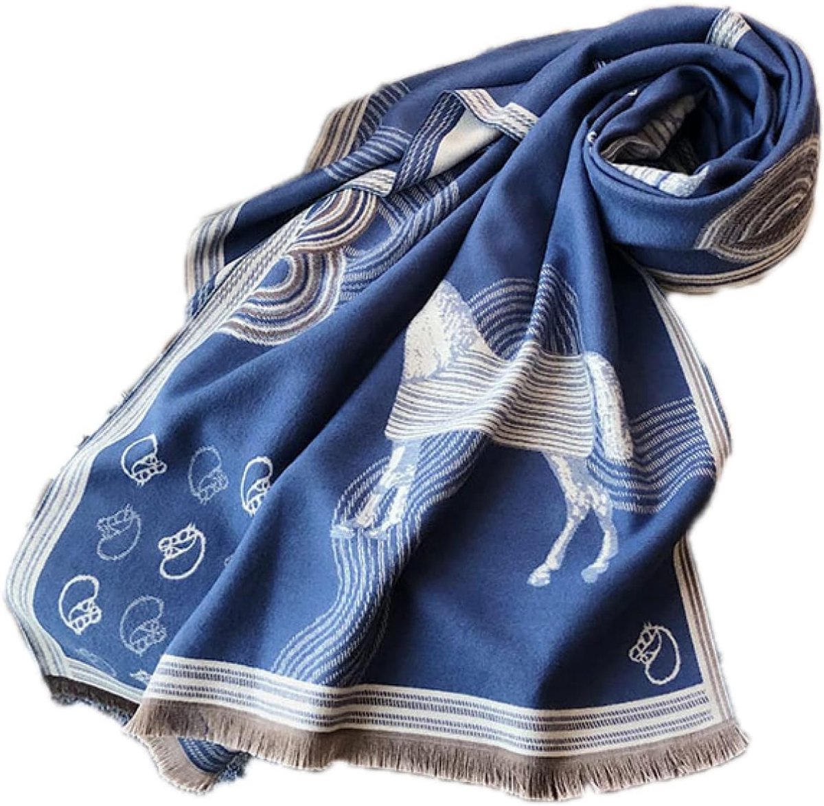 Cashmere Sjaal Bont Sjaal Dames Avondmasker Paard Deken Front Opening Poncho Cover-J070 Blauw, 180-65Cm