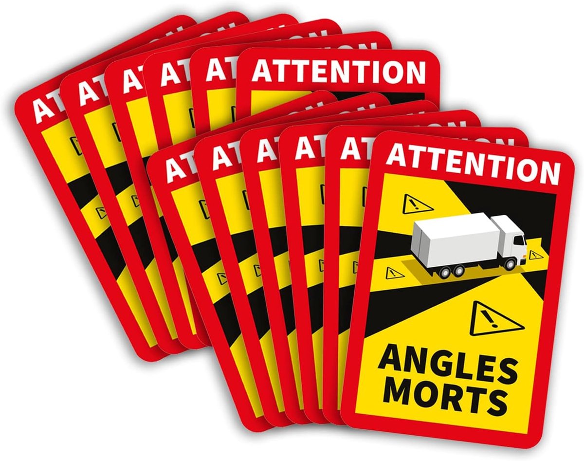 12 Stuks Vrachtwagenhoeken Morts Stickers voor Frankrijk | Extra Sterke Hechting en UV-bescherming | Attentie Waarschuwingsteken | Voertuig Dode Hoek Sticker (12PCS TRUCK)