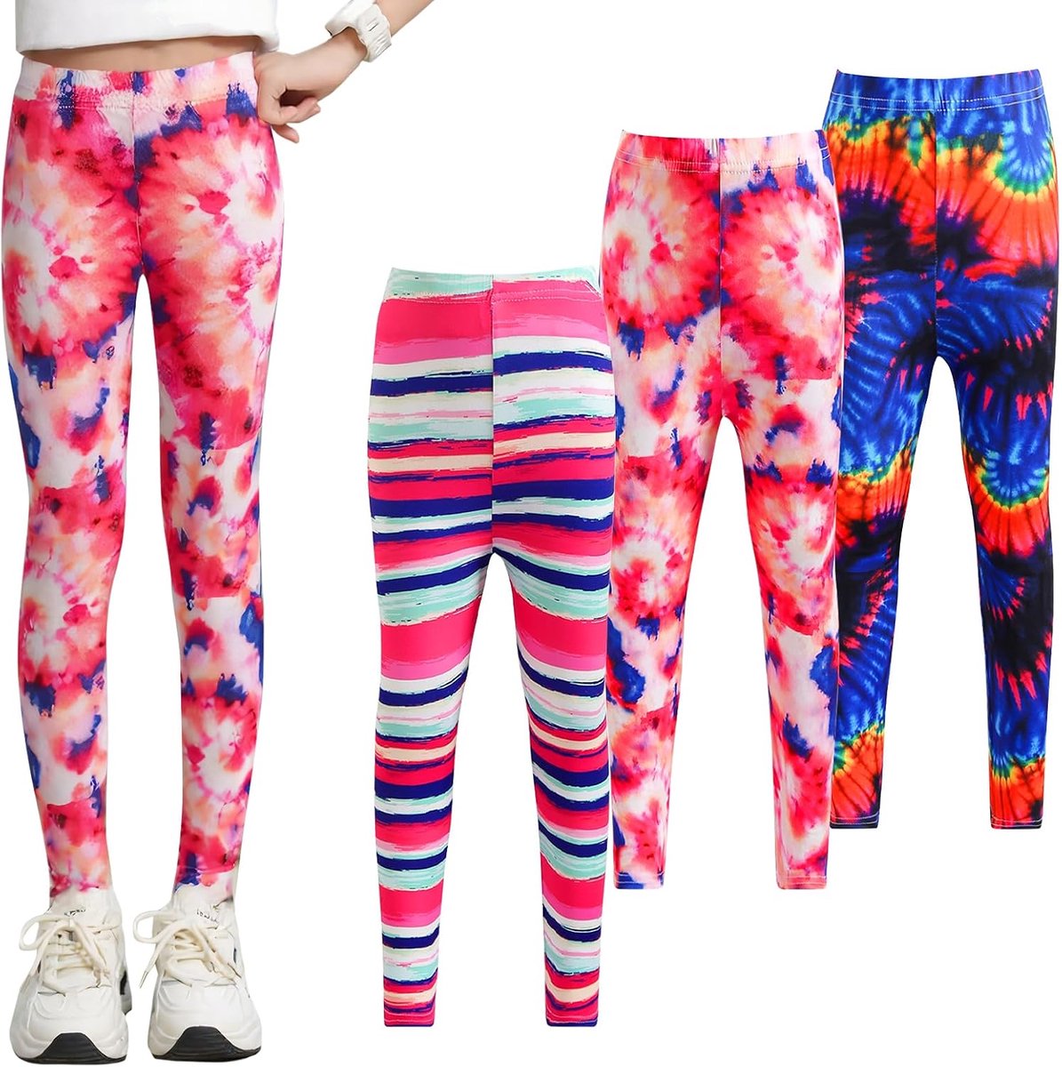 Leggings voor kinderen, sportlegging, lange joggingbroek, elastische sportbroek, ondoorzichtige broek, vrije tijd, slaaplegging, verpakking van 3 stuks