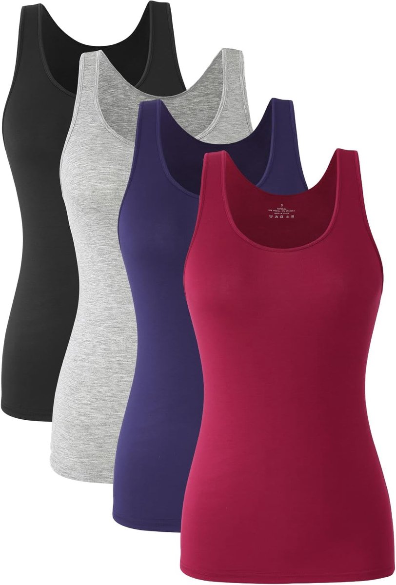 Stretch onderhemd voor dames, basic tanktops, workout, onderhemden, tops, 4-pack