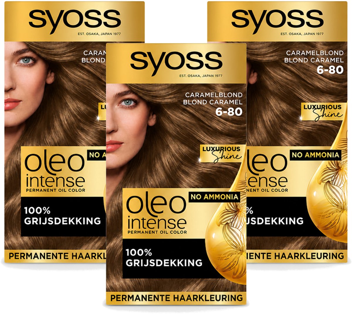 3 x SYOSS - Oleo Intense 6-80 - Haarverf - Permanente Haarkleuring - Caramelblond - Langdurige Kleur - Voordeelverpakking - 3 stuks