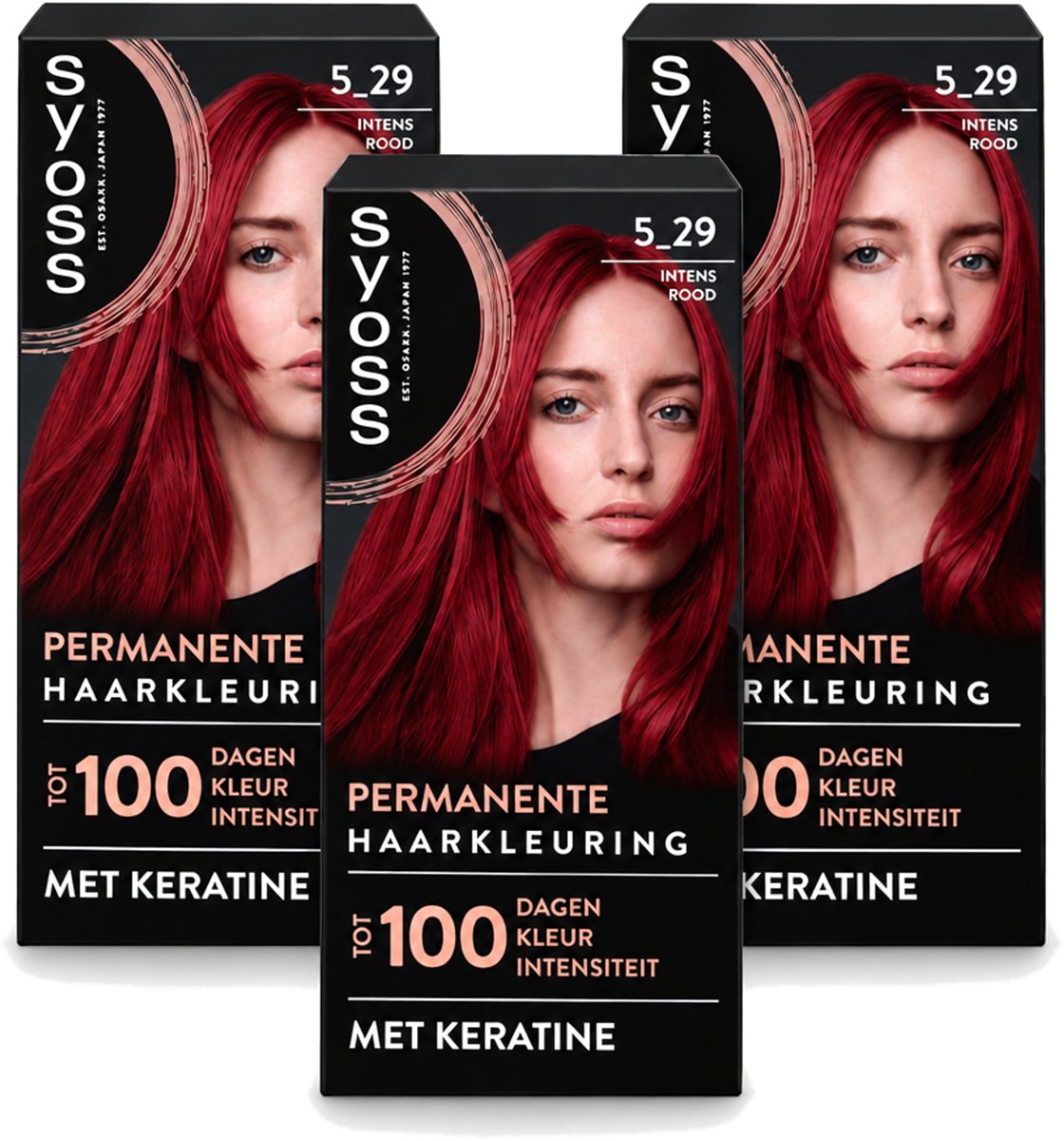 3 x SYOSS - Coloration 5-29 Intens Rood - Haarverf - Grijsdekking - Vermindert Haarbreuk - Voordeelverpakking - 3 stuks