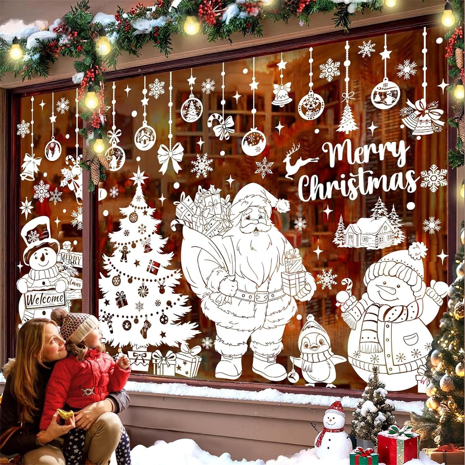 Kerst Raamstickers - Multicolor - 21 x 30 cm - Dubbelzijdige Decoratieve Stickers voor Ramen - Voor Binnen en Buiten