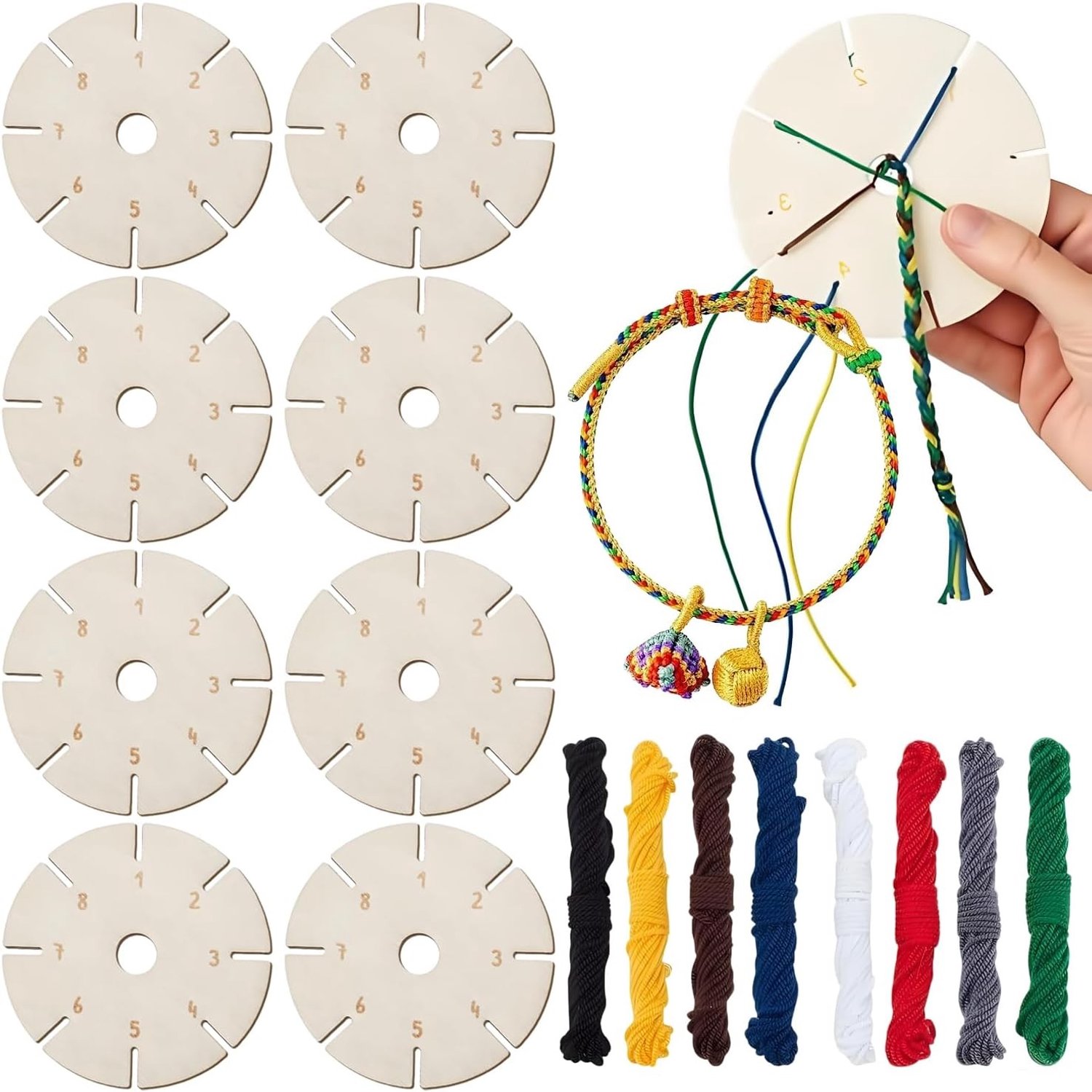 Vriendschapsarmbanden Zelf Maken Kit - Multicolor - 1 - Houten Knopster met Borduurgaren - Voor Creatieve Doeleinden