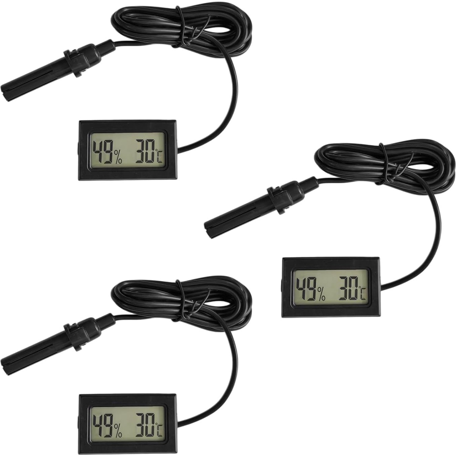 Digitale Thermometer Hygrometer met Externe Sonde - Zwart - 1 meter - Voor Nauwkeurige Temperatuur- en Vochtigheidsmeting - Voor Aquaria en Terraria