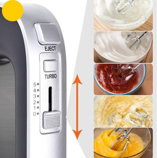 Elektrische Handmixer - Zilver - 17 x 15 x 7 cm - Roestvrij Staal met 5 Snelheden - Voor Deeg en Beslag — afbeelding 4