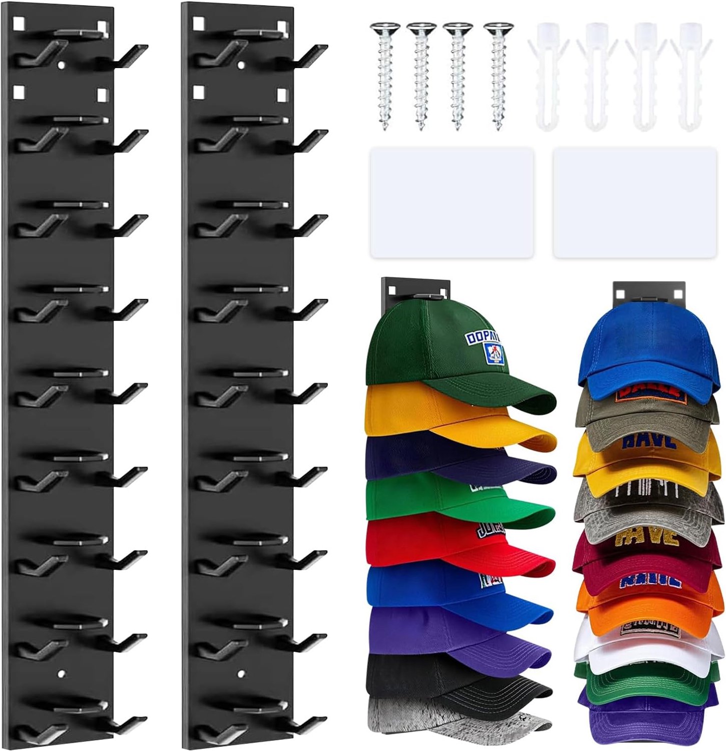 Caphouder muur met 9 haken - set van 2 - zwart - ruimtebesparend voor hoeden - ShopVlot