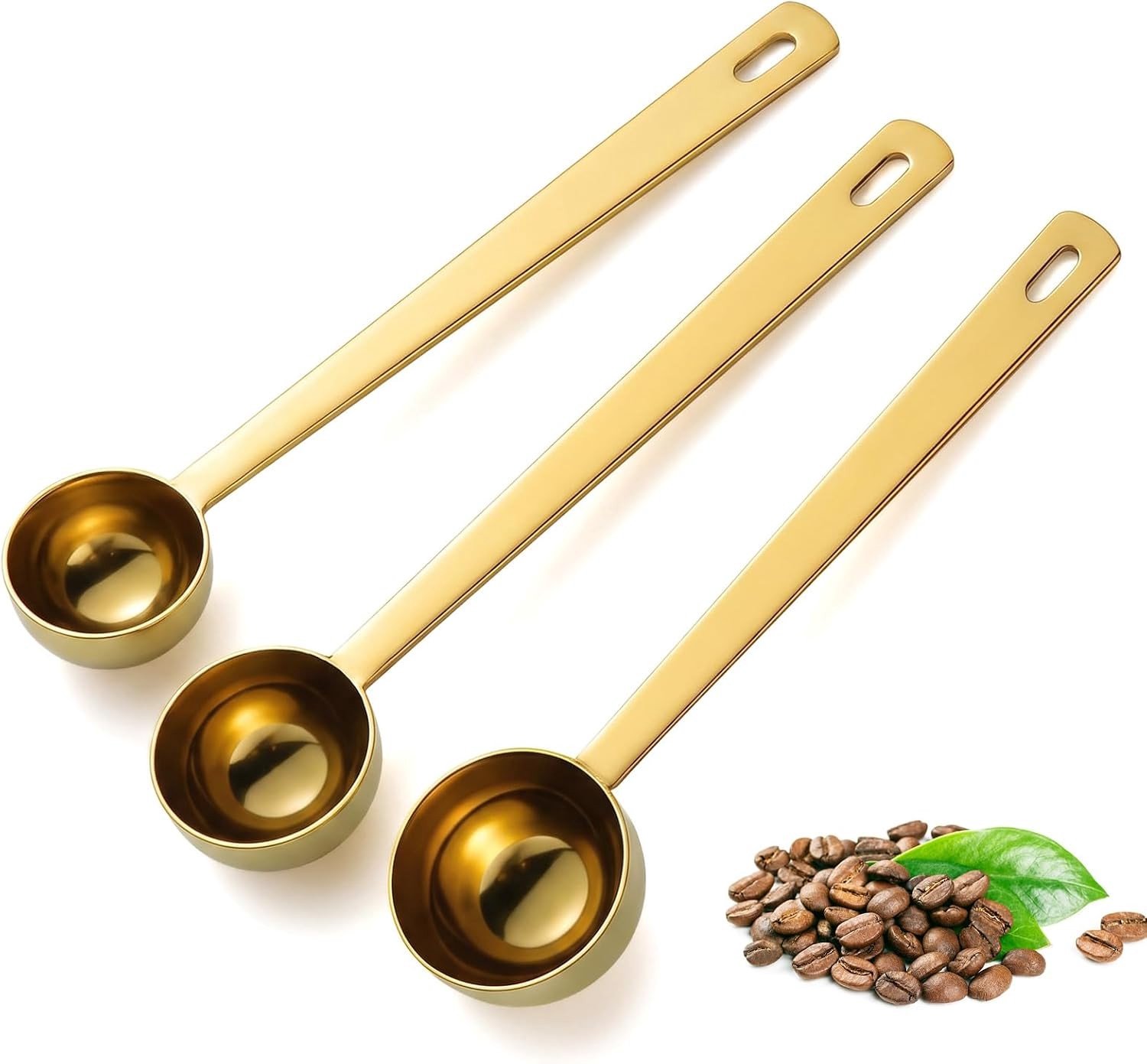 Koffielepel Portioneerder - Goud - 3 Stuks - Roestvrij Staal - Voor Koffie en Andere Ingrediënten