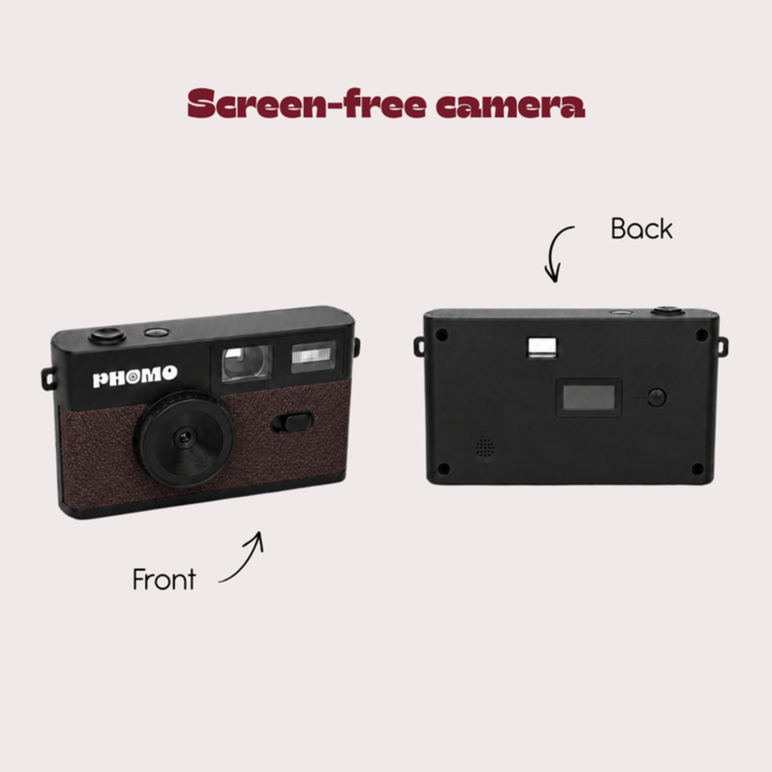 Phomo Digitale Retro Camera - Compact Camera - 8MP - 4 Retrofilters - Flits - SD-kaart - USB-C - Zwart thumbnail 2