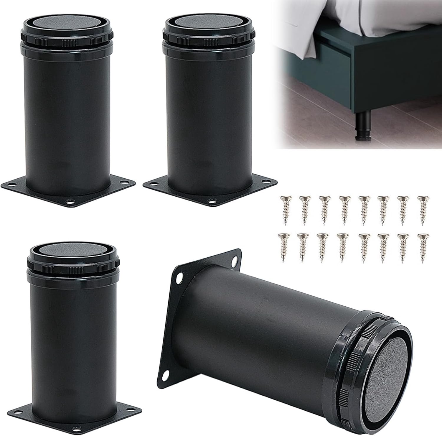 Meubelpoten 10-11,5 cm - verstelbaar zwart metaal - robuust en duurzaam - perfect voor meubels - ShopVlot