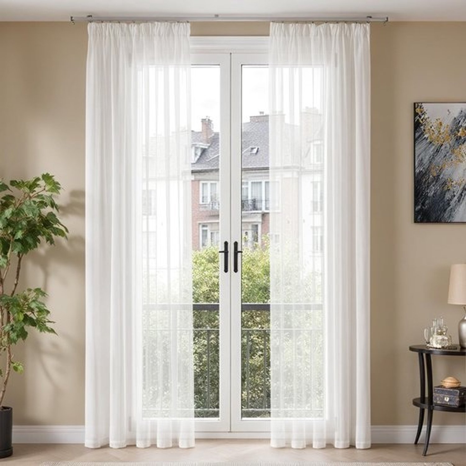 Gordijnen met Rimpelband voor Woonkamer en Slaapkamer, 175x140 cm, Translucent Wit, Set van 2
