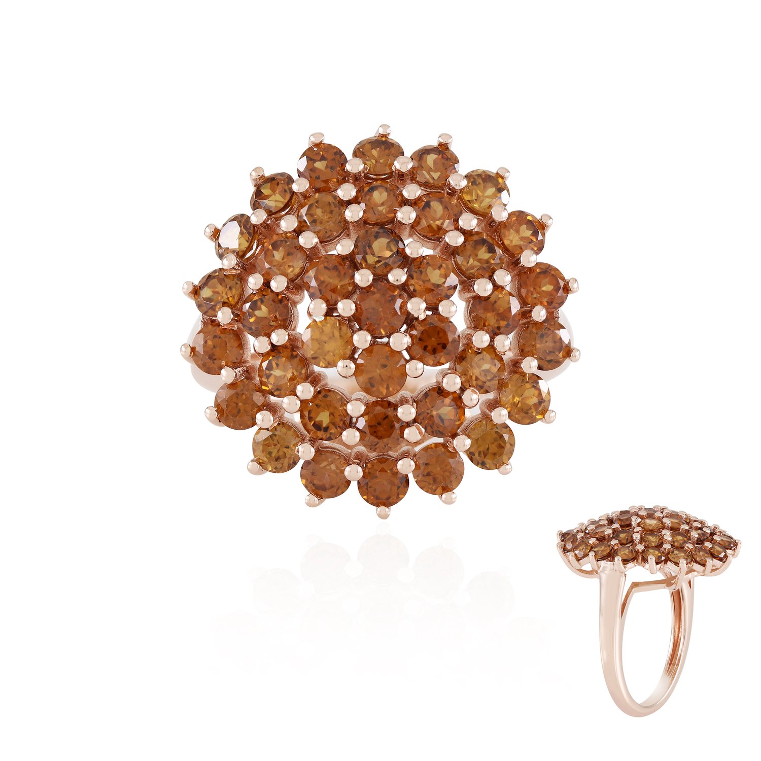 Cavill - Elegante Damesring 925 Sterling Zilver - Roségoud Verguld - Cluster Ring met 6,318 Ct Bruine Briljant Zirkonia uit Cambodja