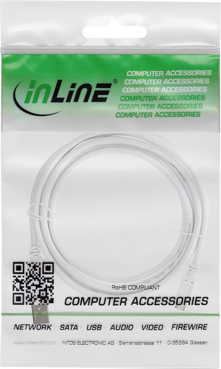 Image of InLine® Micro-USB 2.0 kabel, USB-A stekker naar Micro-B stekker, wit, 1,8m