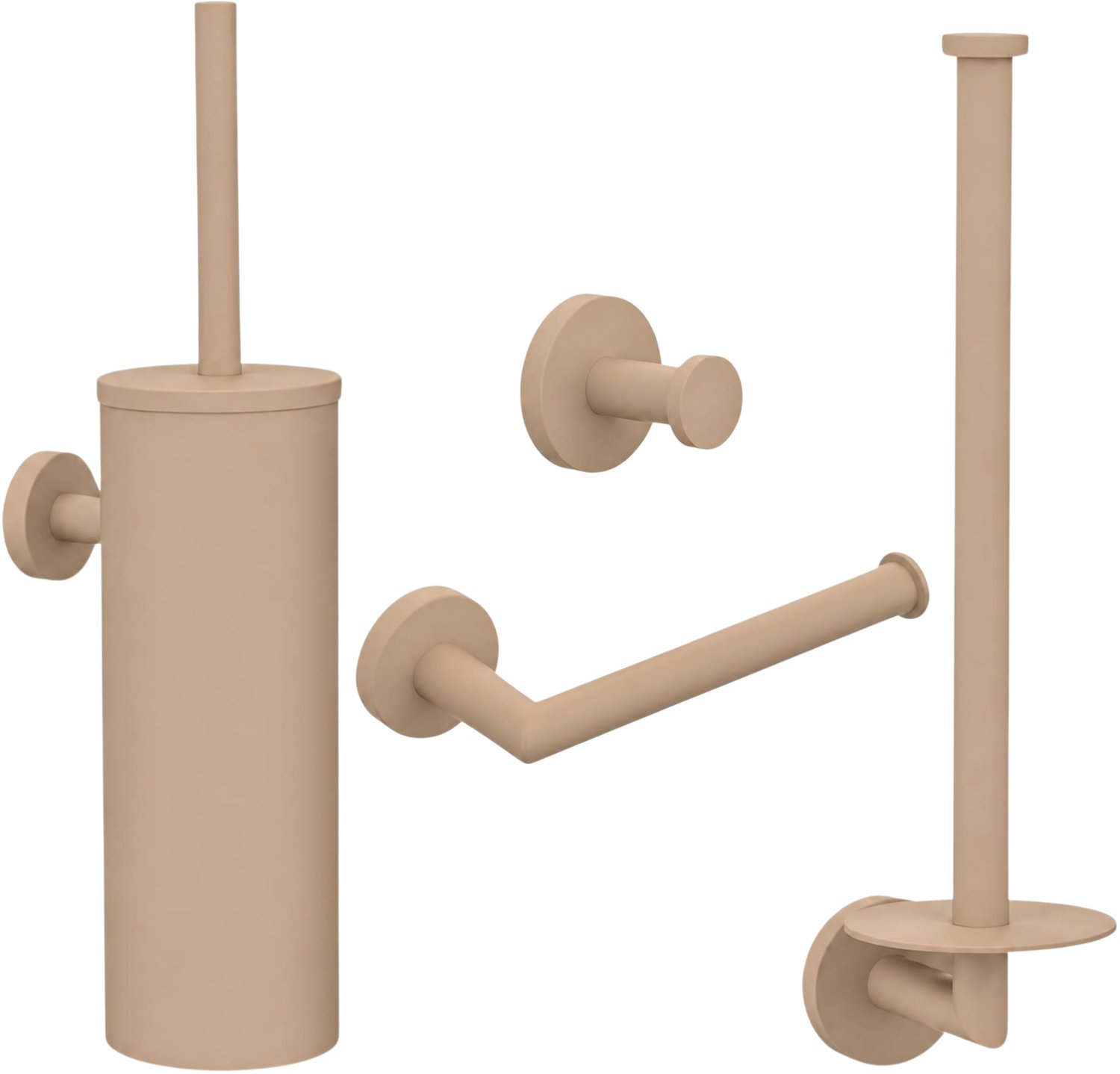 Toiletaccessoireset Beige 4-delig - Toiletset - Toiletborstelhouder - Toiletrolhouder - Reserverolhouder - Handdoekhaak - RVS