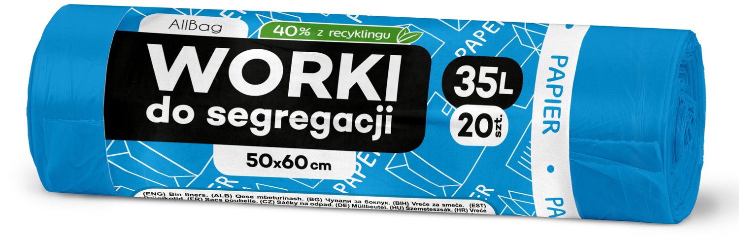 Blauwe afvalzakken 35L voor papierrecycling - 20 stuks