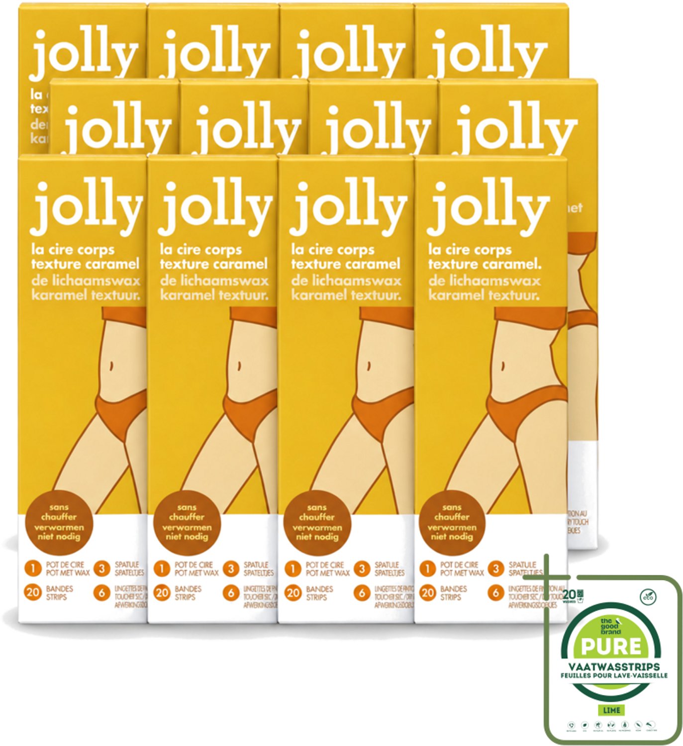 12 x Jolly - Lichaamswax - Karamel Structuur - 20 Strips - Grootverpakking - Haar Verwijderen - Lichaamswax - Karamelstructuur - Huid Verzorgen - Huid Glad Maken