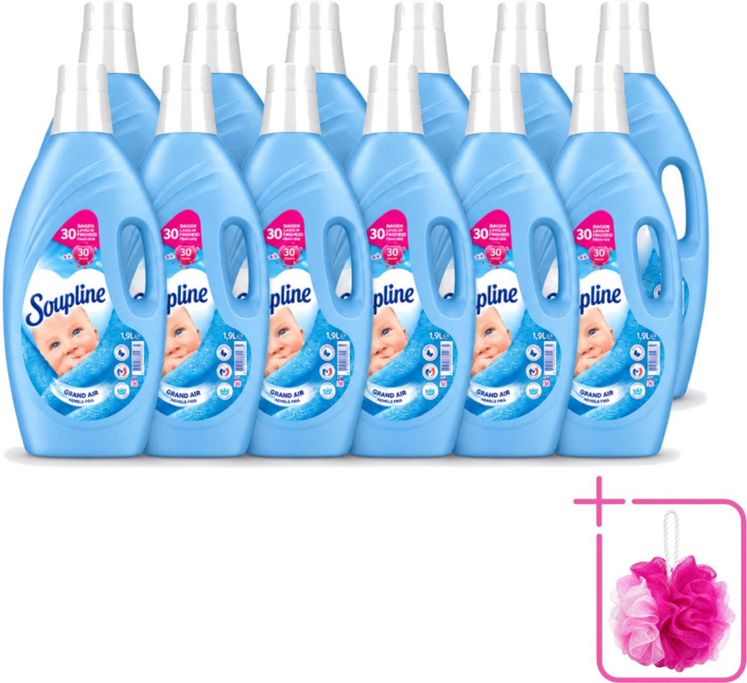 12 x Soupline – Wasverzachter – Hemels Fris – 1,9 L - Bulkverpakking - Wasverzachter - Douchemop - Wasgoed