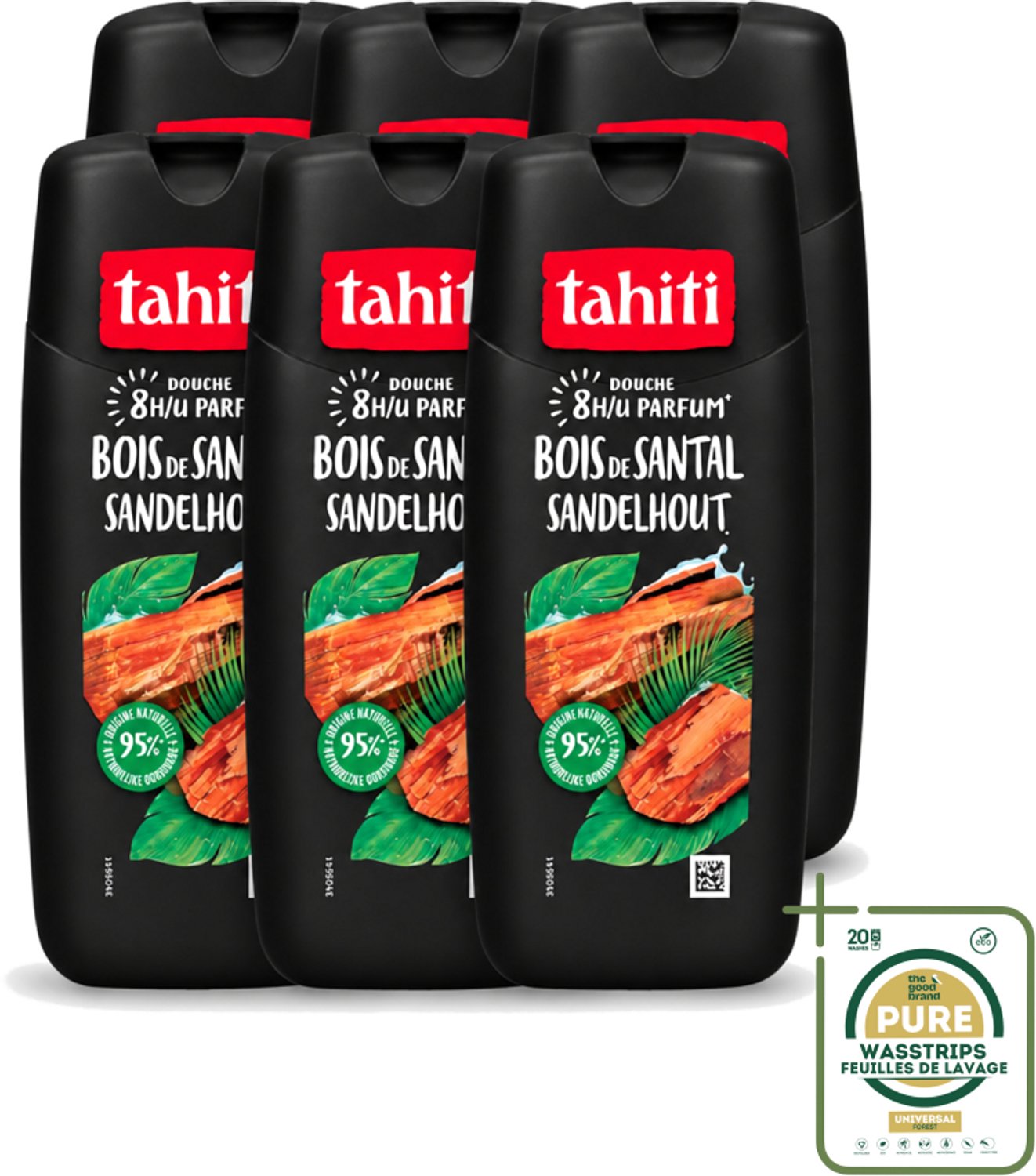 6 x Tahiti – Douchegel – Sandelhout - 315 ml - Wasstrips - Douchegel - Sandelhout - Ontspanning - Natuurlijke Geur - Huidverzorging