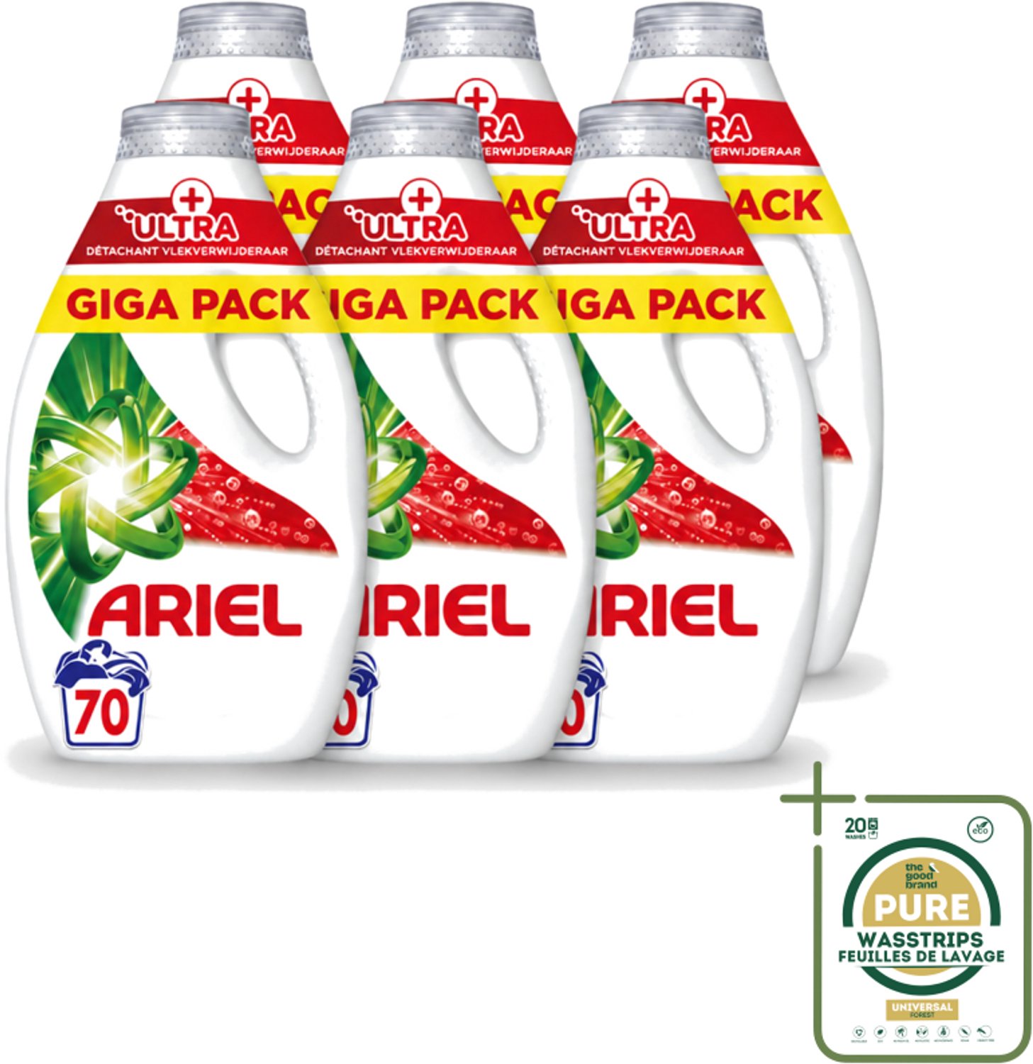 6 x Ariel – Vloeibaar Wasmiddel – Ultra Vlekverwijderaar – 3150 ml – 70 wasbeurten - Wasstrips - Vlekverwijderaar - Wasmiddel - Enzymen - Koud Wassen - Ingedroogde Vlekken