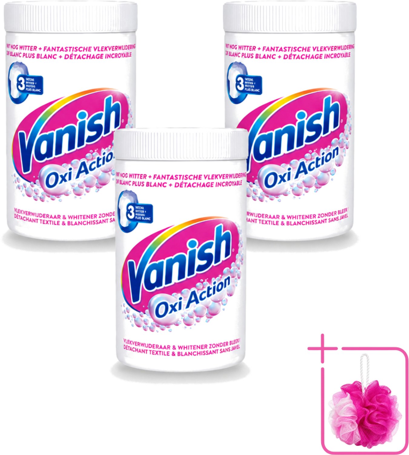 3 x Vanish Oxi Action - Vlekkenverwijderaar Poeder - Zonder Bleek - Witte Was - 1.5 Kg - Bulkverpakking - Vlekverwijderaar - Douchemop - Witte was