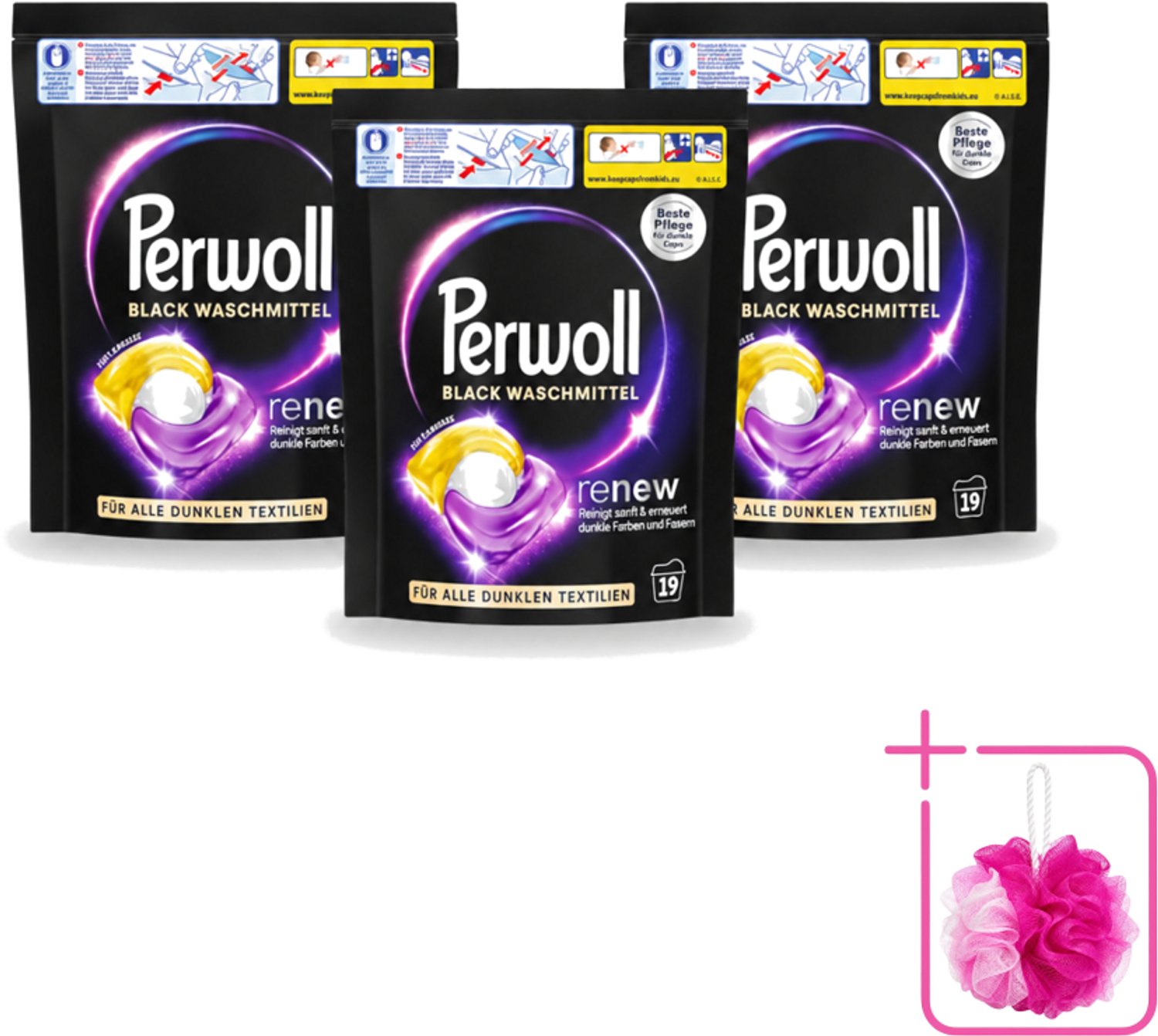 3 x Perwoll - Wasmachinecapsules - Donkere Was - 19 Wasbeurten - Bulkverpakking - Wasmachinecapsules - Douchemop - Donkere was