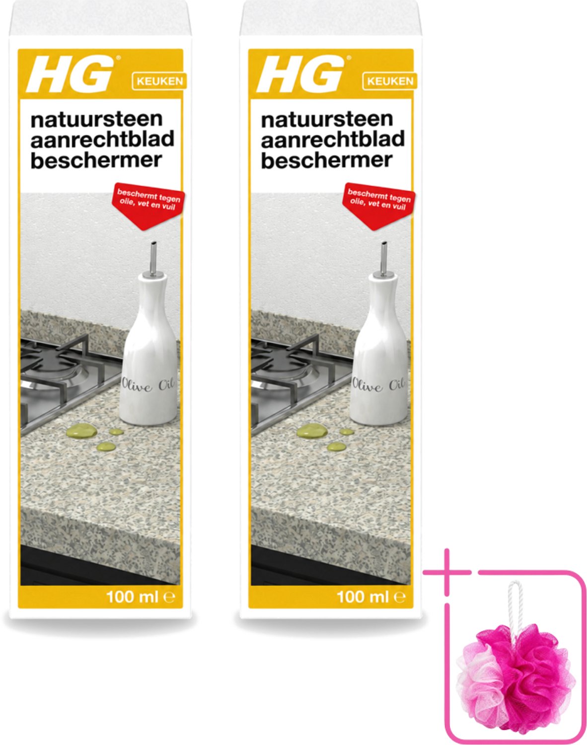 2 x HG - Natuursteen Aanrechtbladbeschermer - Beschermt Tegen Olie, Vet & Vuil - Inclusief doek - 100 ml - Bulkverpakking - Natuursteen beschermer - Douchemop - Olie bescherming