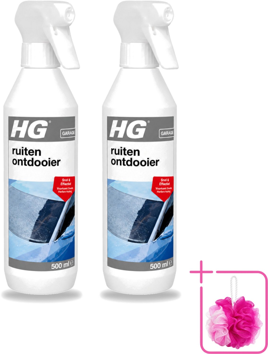 2 x HG - Ruitenontdooier Spray - Snel & Effectief - Voorkomt Snelle Herbevriezing - 500 ml - Bulkverpakking - Ruitenontdooier - Douchemop - Sneeuw en ijs verwijderen