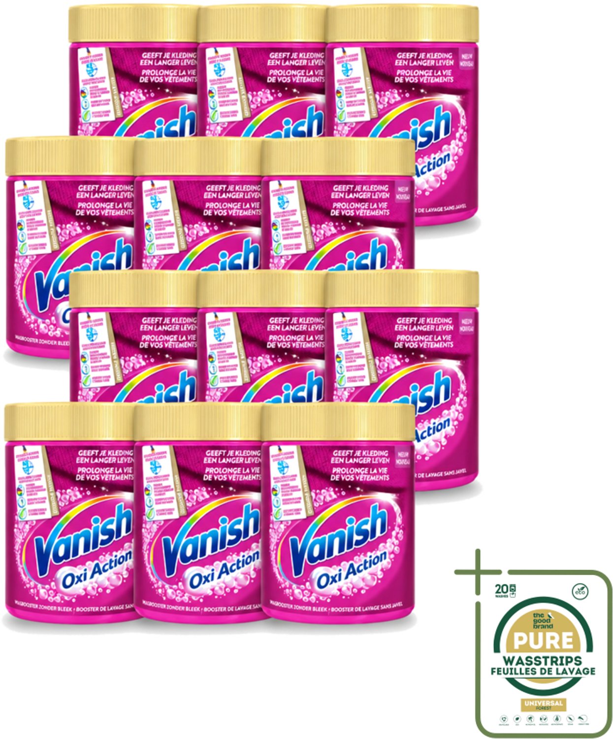 12 x Vanish Oxi Action - Vlekkenverwijderaar - Wasbooster - Zonder Bleek - Gekleurde Was - 550 Gram - Wasstrips - Vlekkenverwijderaar - Wasbooster - Kleurbehoud - Geurneutraliseren - Bleekvrije Was