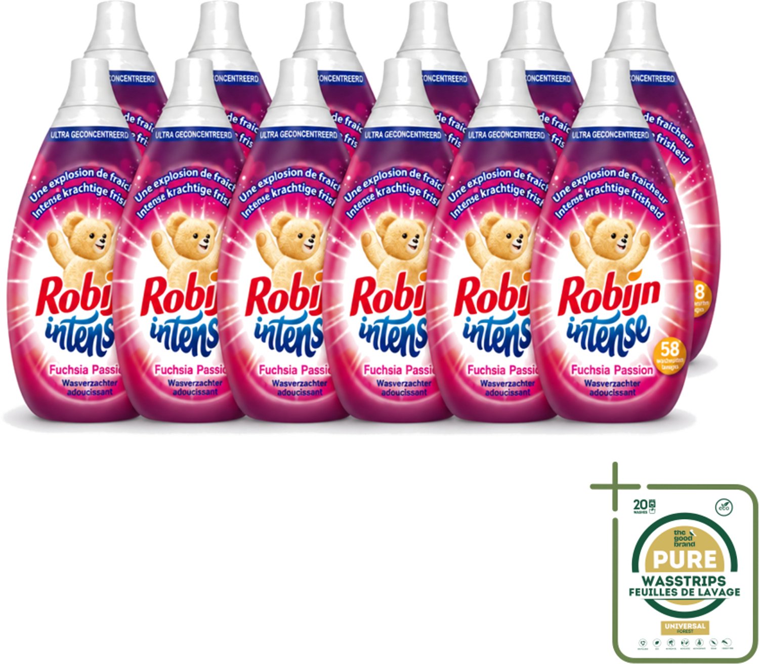 12 x Robijn Intense - Wasverzachter - Intense Fuchsia Passion - 870ml - 58 Wasbeurten - Wasstrips - Wasverzachter - Wasverzachter Fuchsia Passion - Wasverzachter Robijn Intense - Wasverzachter Fuchsia - Wasverzachter Voor Kleding