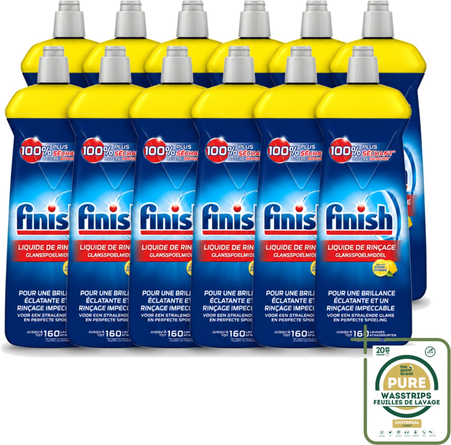 12 x Finish - Glansspoelmiddel - Citroen - Stralende glans - Tot 160 Afwasbeurten - 800 ml - Wasstrips - Glansspoelmiddel - Glans - Citroen - Vaatwas - Vaat Drogen