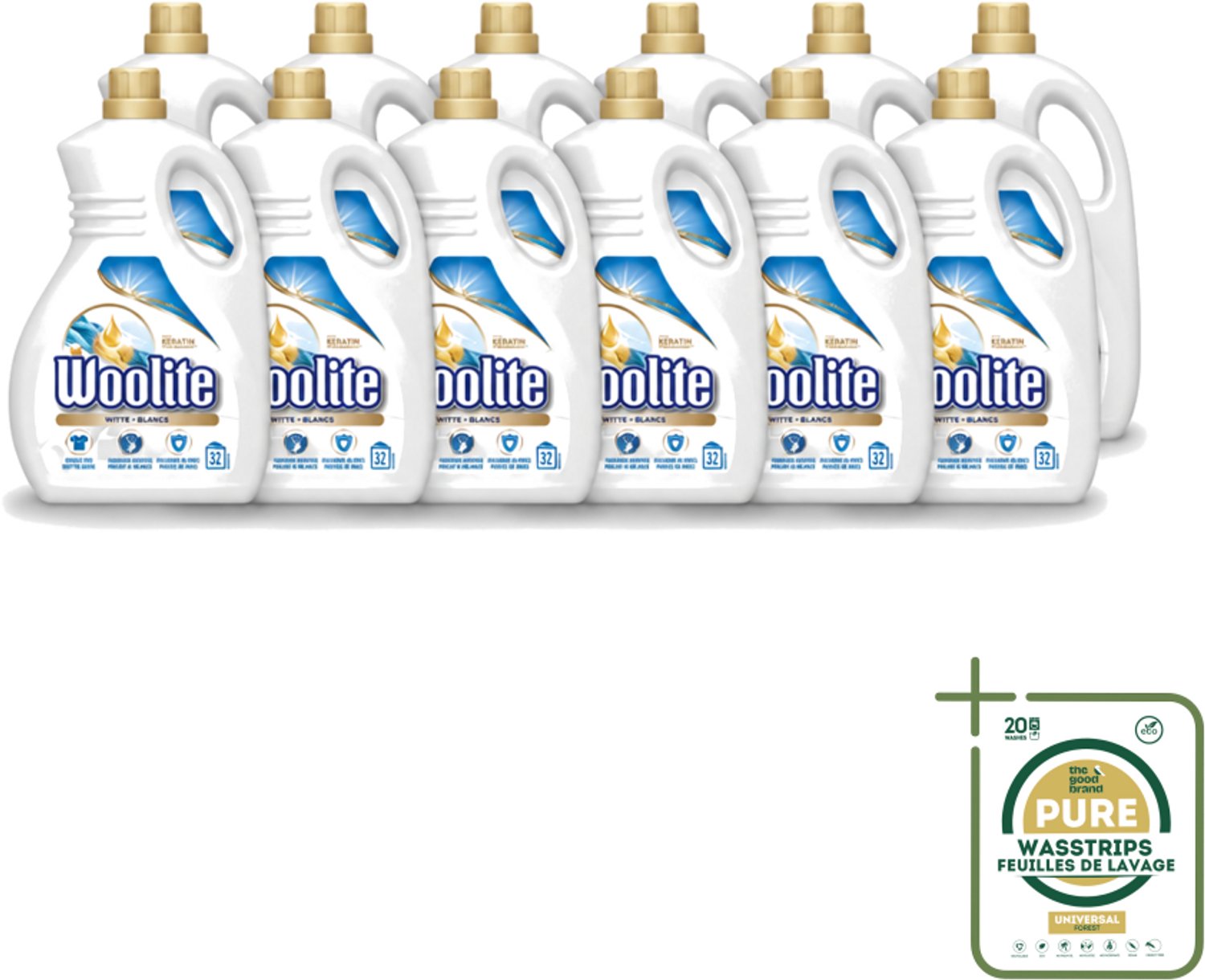 12 x Woolite White - Vloeibaar Wasmiddel - Met Keratine - Witte Was - 32 Wasbeurten - 1,9L - Wasstrips - Wasmiddel Wit - Keratine Wasmiddel - Witte Was - Witte Kleding - Wasbeurten
