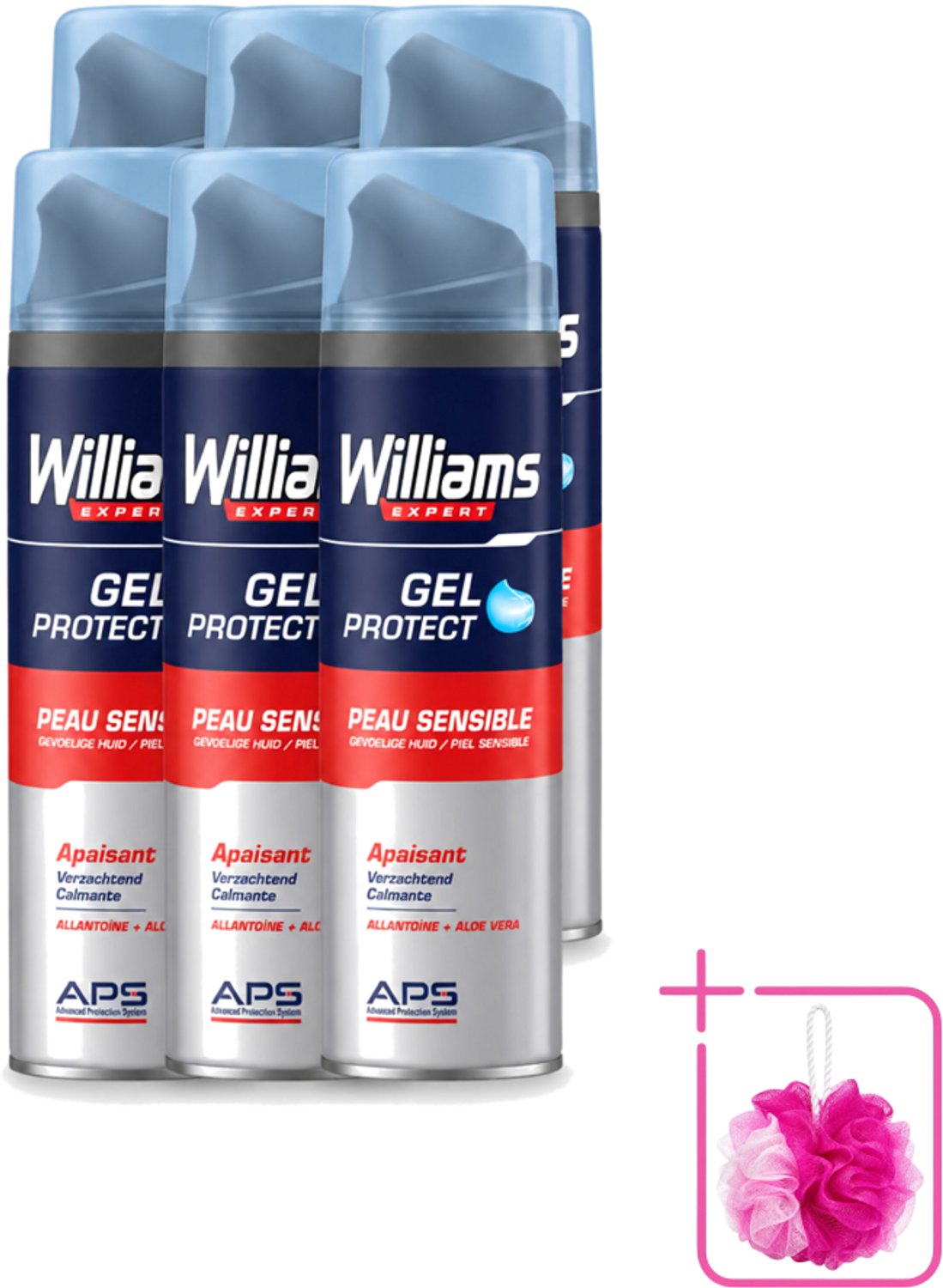 6 x Williams - Expert - Scheergel - Gevoelige Huid- 200 ml - Bulkverpakking - Scheergel voor gevoelige huid - Douchemop - Gevoelige huid scheerproducten