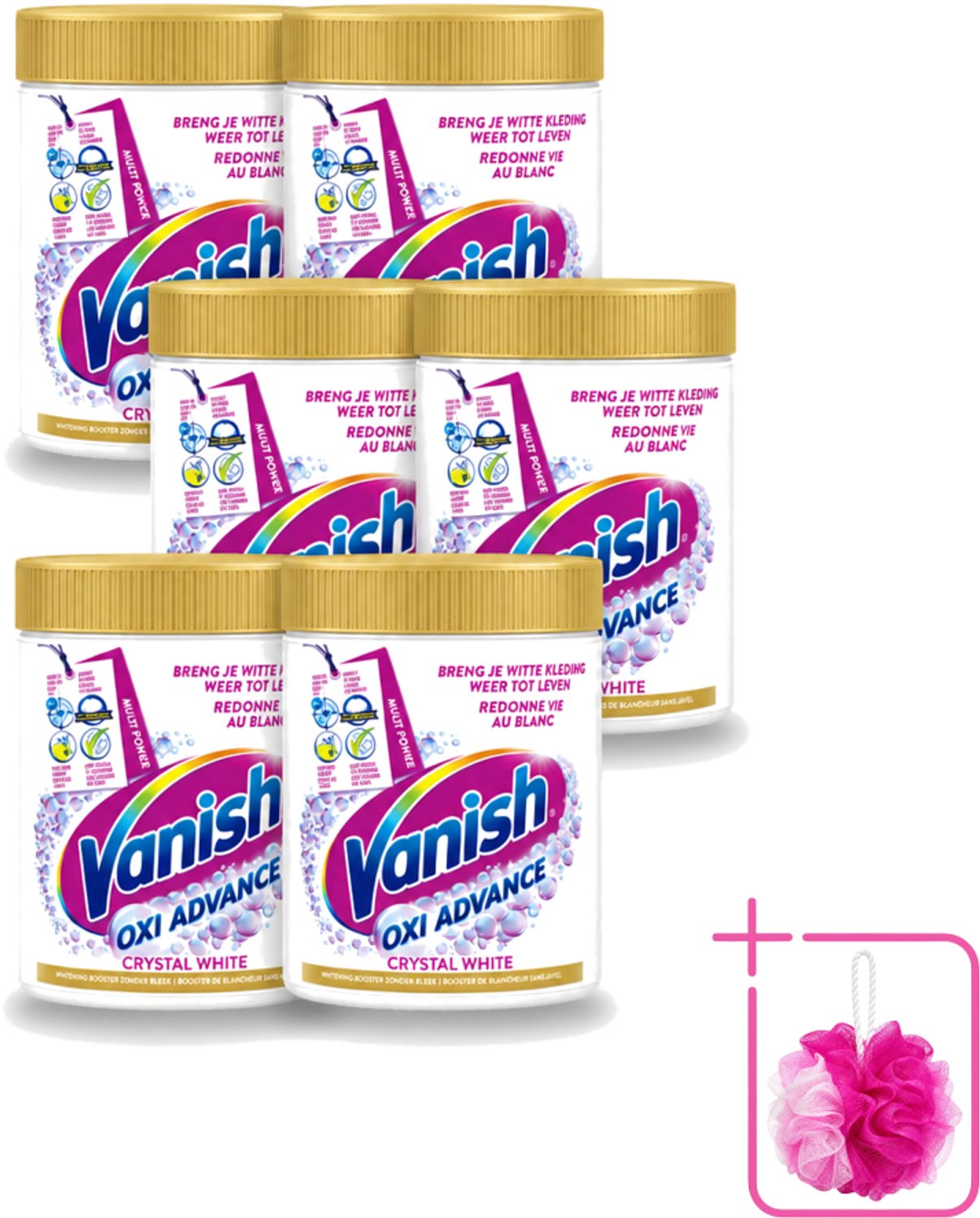 6 x Vanish Oxi Advance - Kristalwit - Vlekkenverwijderaar Poeder - Witte Was - 840 Gram - Bulkverpakking - Wit was - Douchemop - Vlekkenverwijderaar