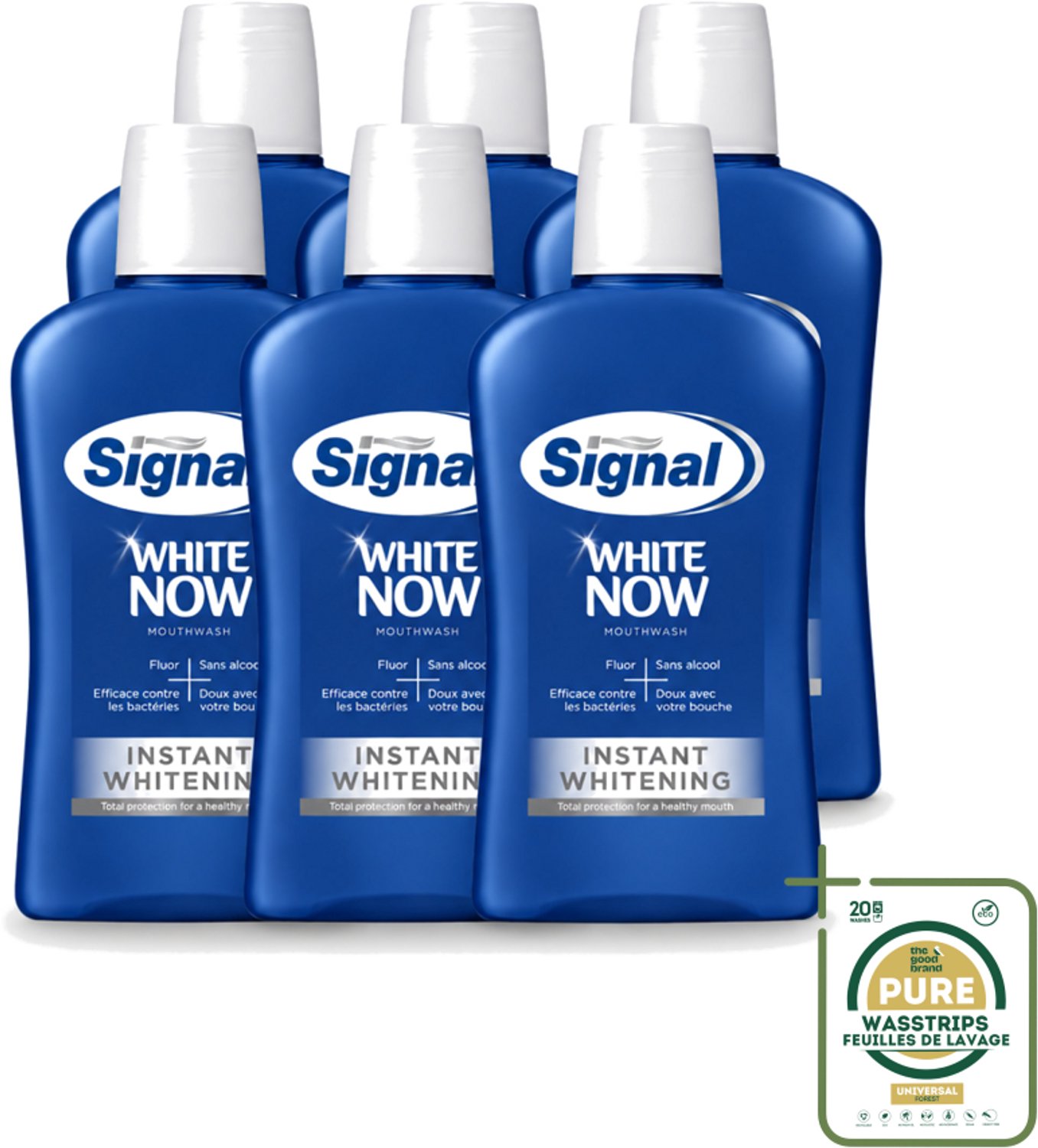 6 x Signal - White Now - Mondwater - 0 % Alcohol - 500 ml - Wasstrips - Mondwater - Mondverzorging - Fluoride - Tandplak - Bacteriën