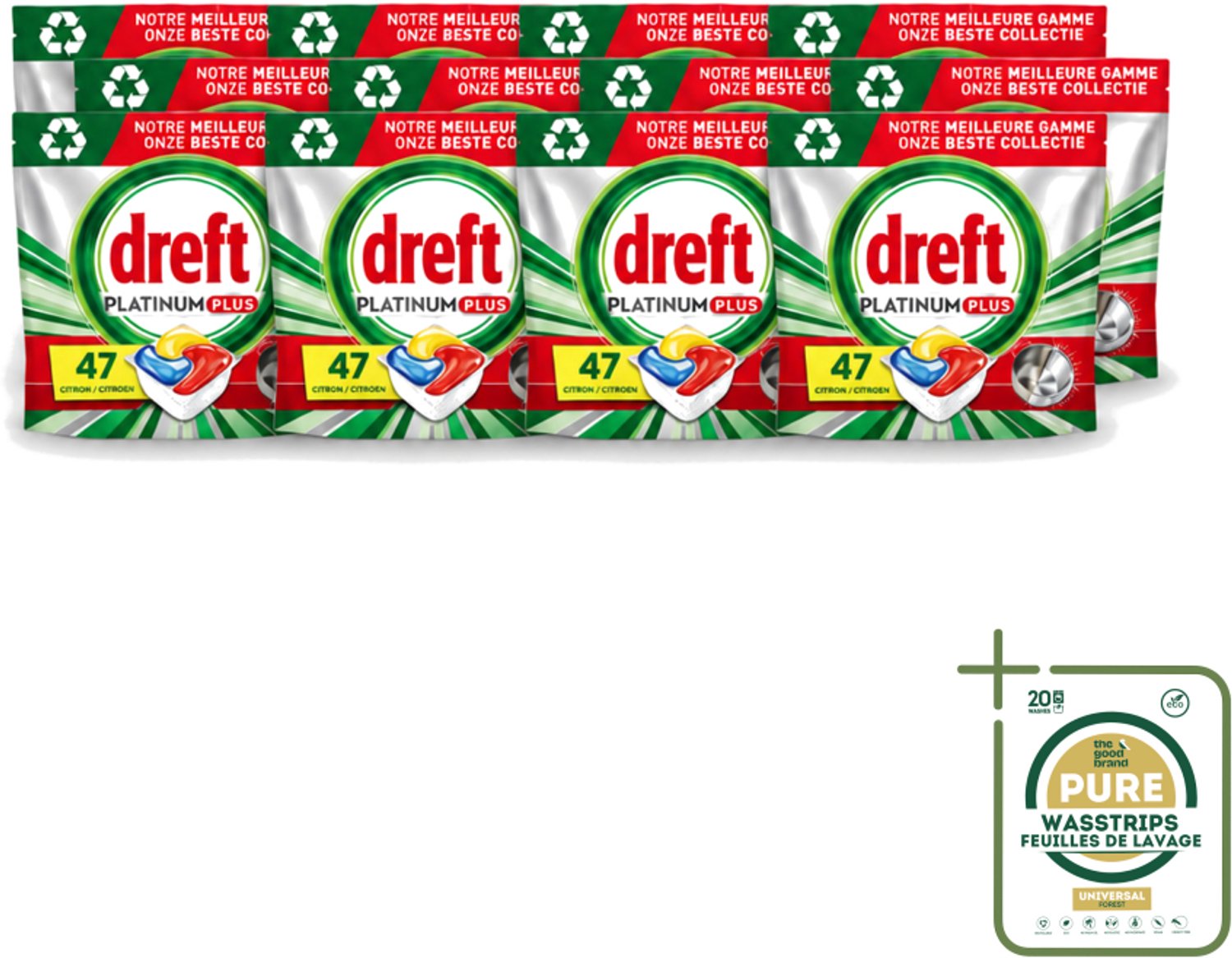 12 x Dreft Platinum Plus - All In One - Vaatwascapsules - Anti-Matt Technologie - Citroen - 47 Afwasbeurten - Vaatwasmiddel - Vaatwascapsule - Vaatwasmiddel Capsule - Vaatwasmiddel 71 Wasbeurten - Vaatwasmiddel Met Spoelglans
