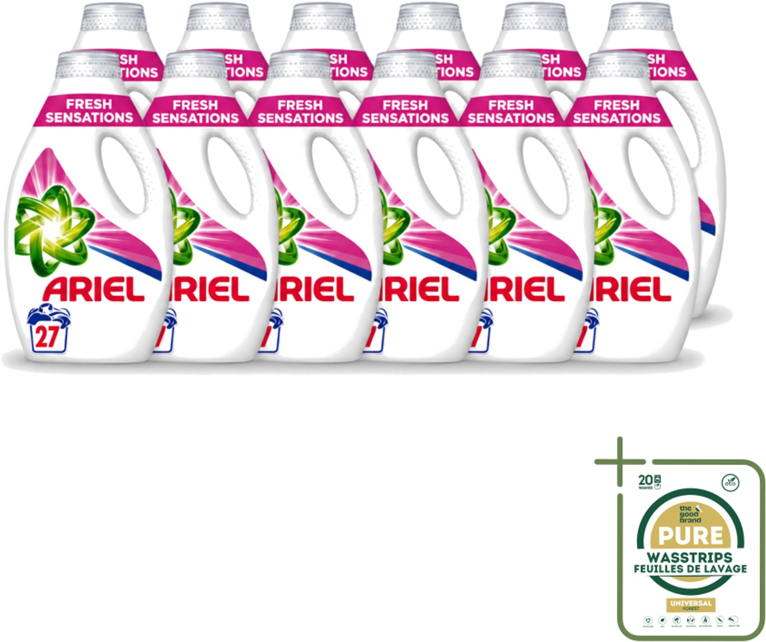 12 x Ariel Original - Fresh Sensations - Vloeibaar Wasmiddel - Witte en Lichtgekleurde Was - 27 Wasbeurten - Wasstrips - Vloeibaar Wasmiddel - Frisse Geur - Reiniging - Wasbeurt - Witte Kleding