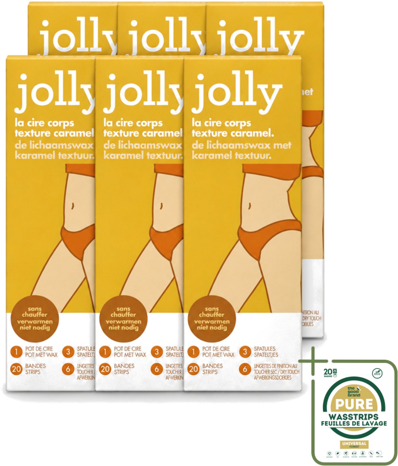 6 x Jolly - Lichaamswax - Karamel Structuur - 20 Strips - Wasstrips - Haar Verwijderen - Lichaamswax - Karamelstructuur - Huid Verzorgen - Huid Glad Maken
