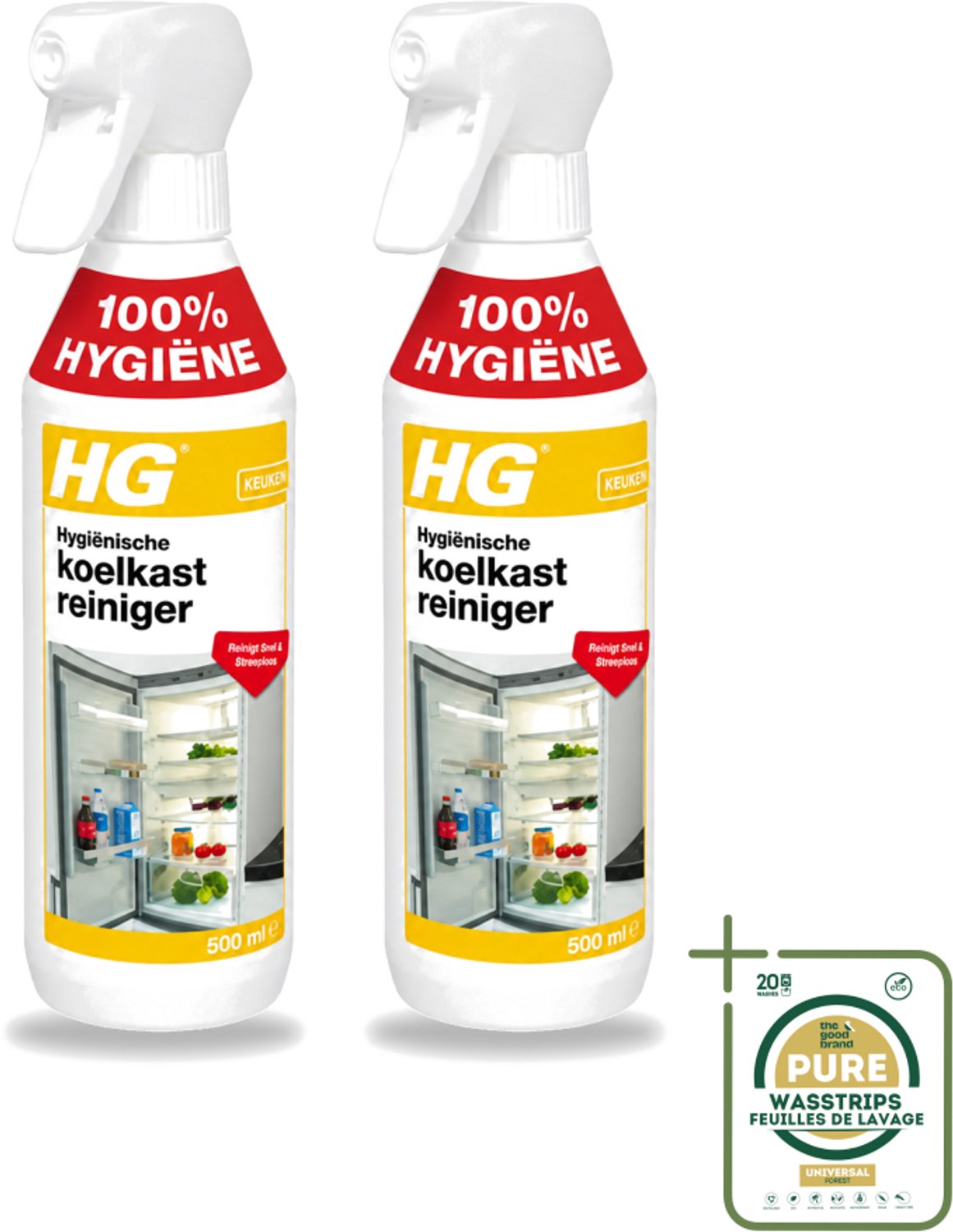 2 x HG - Hygiënische Koelkastreiniger - Reinigt Snel & Streeploos - 500 ml - Koelkast Reinigen - Koelkast Reinigingsmiddel - Hygiënische Koelkastreiniger - Koelkast Reinigen Zonder Afspoelen - Koelkast Reinigen Snel