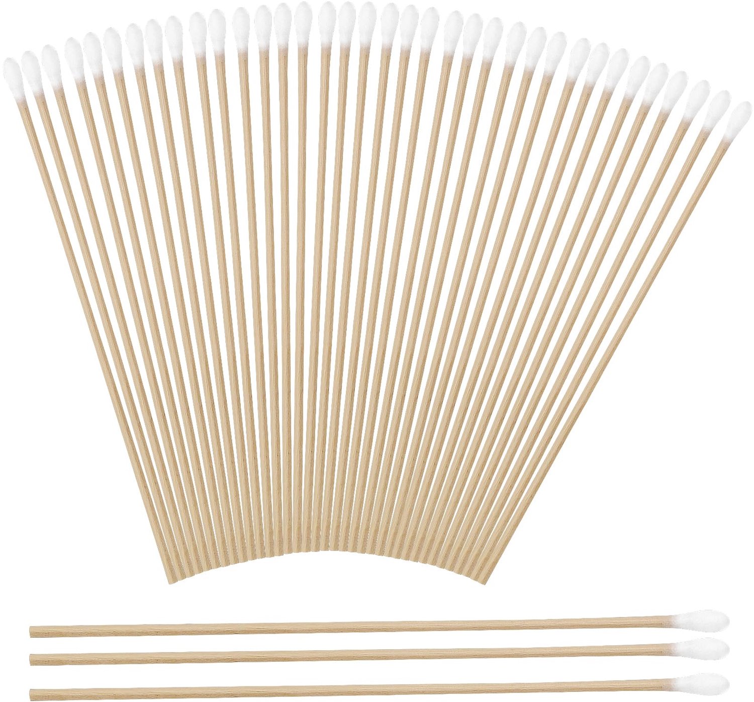 200 stuks (15 cm) lange houten handgreep, wattendragers, houten reinigingsstaafjes, wattenstaafjes voor camera, toetsenbord, make-up, polijsten en rei