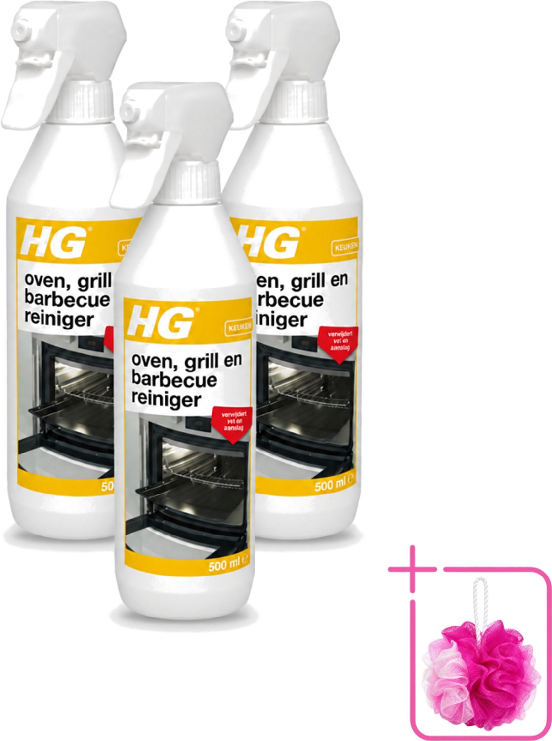 3 x HG - Oven, Grill & Barbecuereiniger - Actief Krachtschuim - 500 ml - Bulkverpakking - Oven reinigen - Grill reinigen
